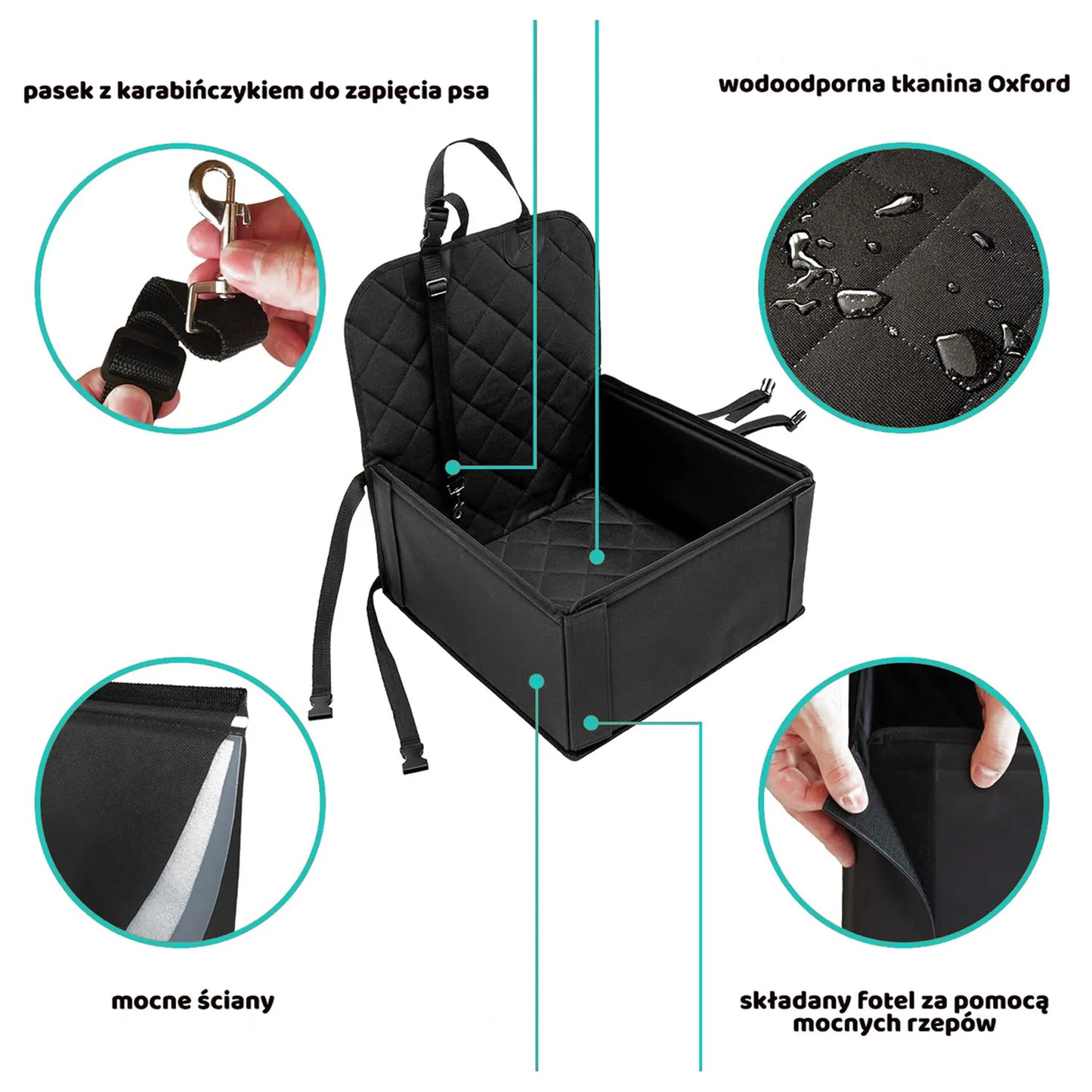 Transporter – Fotelik Samochodowy dla Psa – Mata/Pokrowiec na Siedzenia z Smyczką