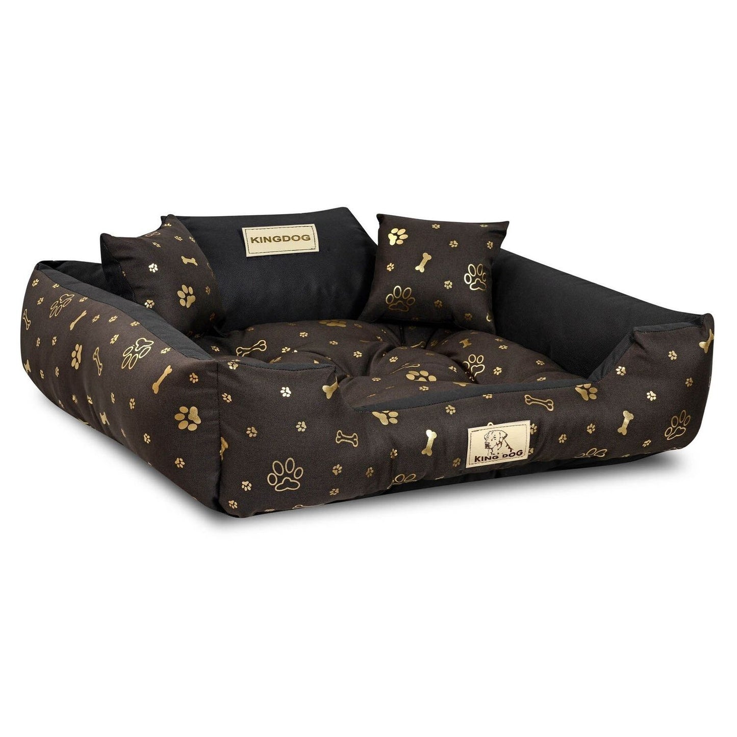 Legowisko dla psa kojec KINGDOG 75x65 cm Personalizowane Wodoodporne Kości Złote