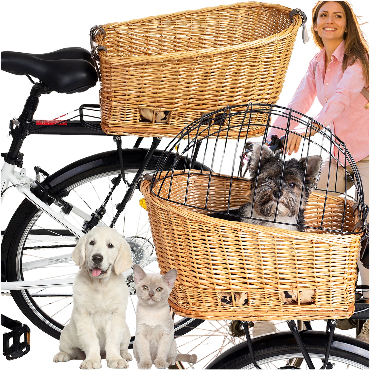 Kosz Wiklinowy na Rower – Transporter na Bagażnik z Poduszką