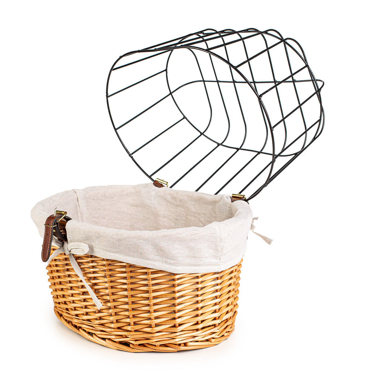 Koszyk Wiklinowy na Kierownicę z Metalową Osłoną