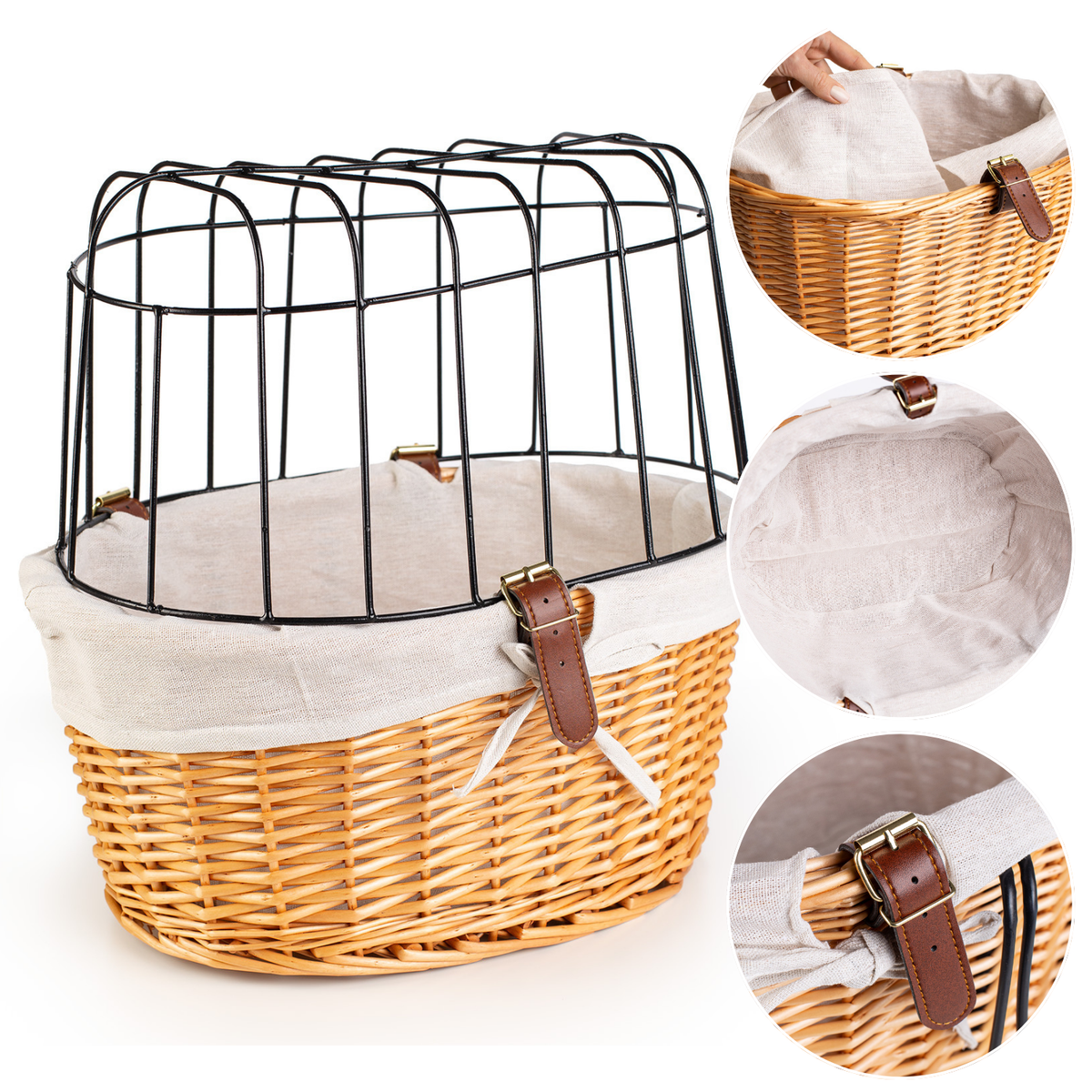 Koszyk Wiklinowy na Kierownicę z Metalową Osłoną