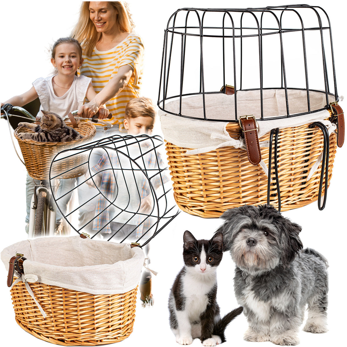 Koszyk Wiklinowy na Kierownicę z Metalową Osłoną