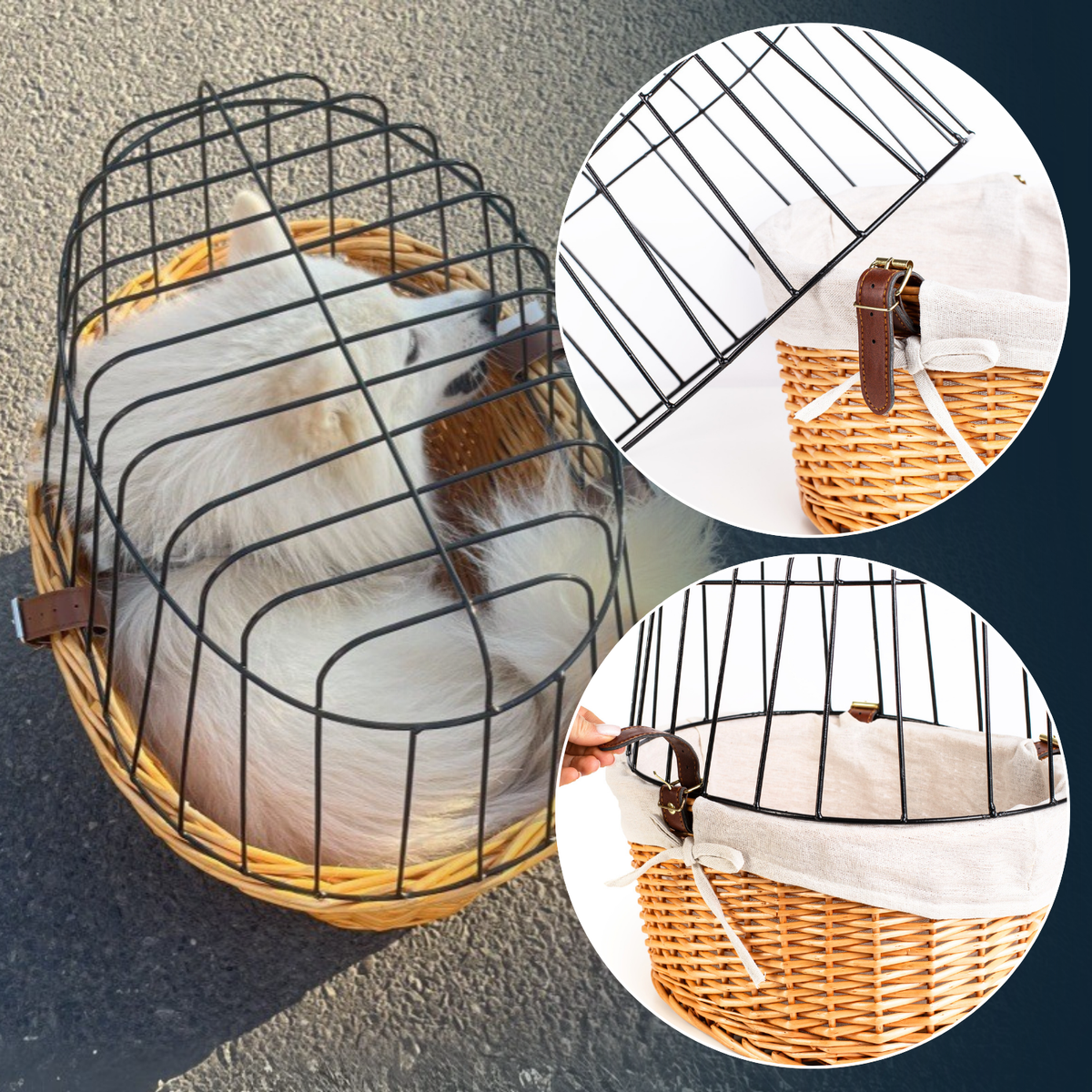 Koszyk Wiklinowy na Kierownicę z Metalową Osłoną