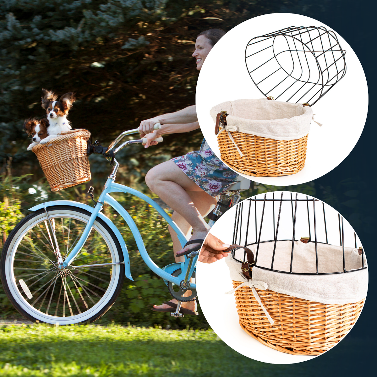 Koszyk Wiklinowy na Kierownicę z Metalową Osłoną