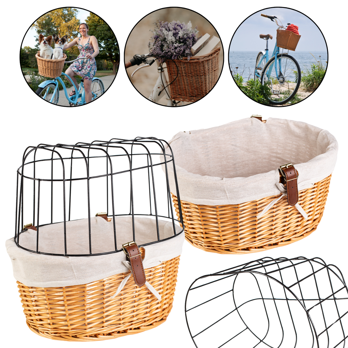 Koszyk Wiklinowy na Kierownicę z Metalową Osłoną