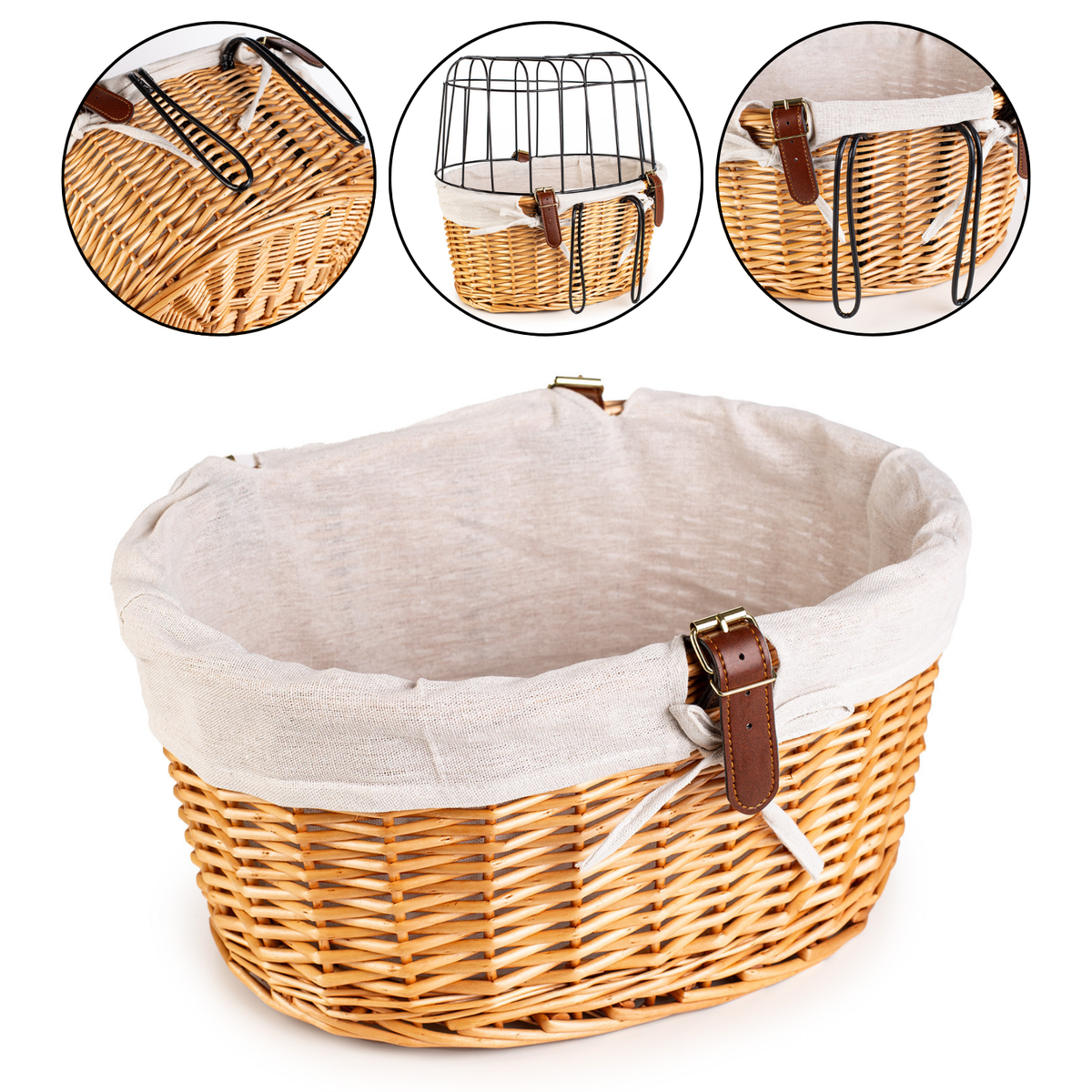 Koszyk Wiklinowy na Kierownicę z Metalową Osłoną